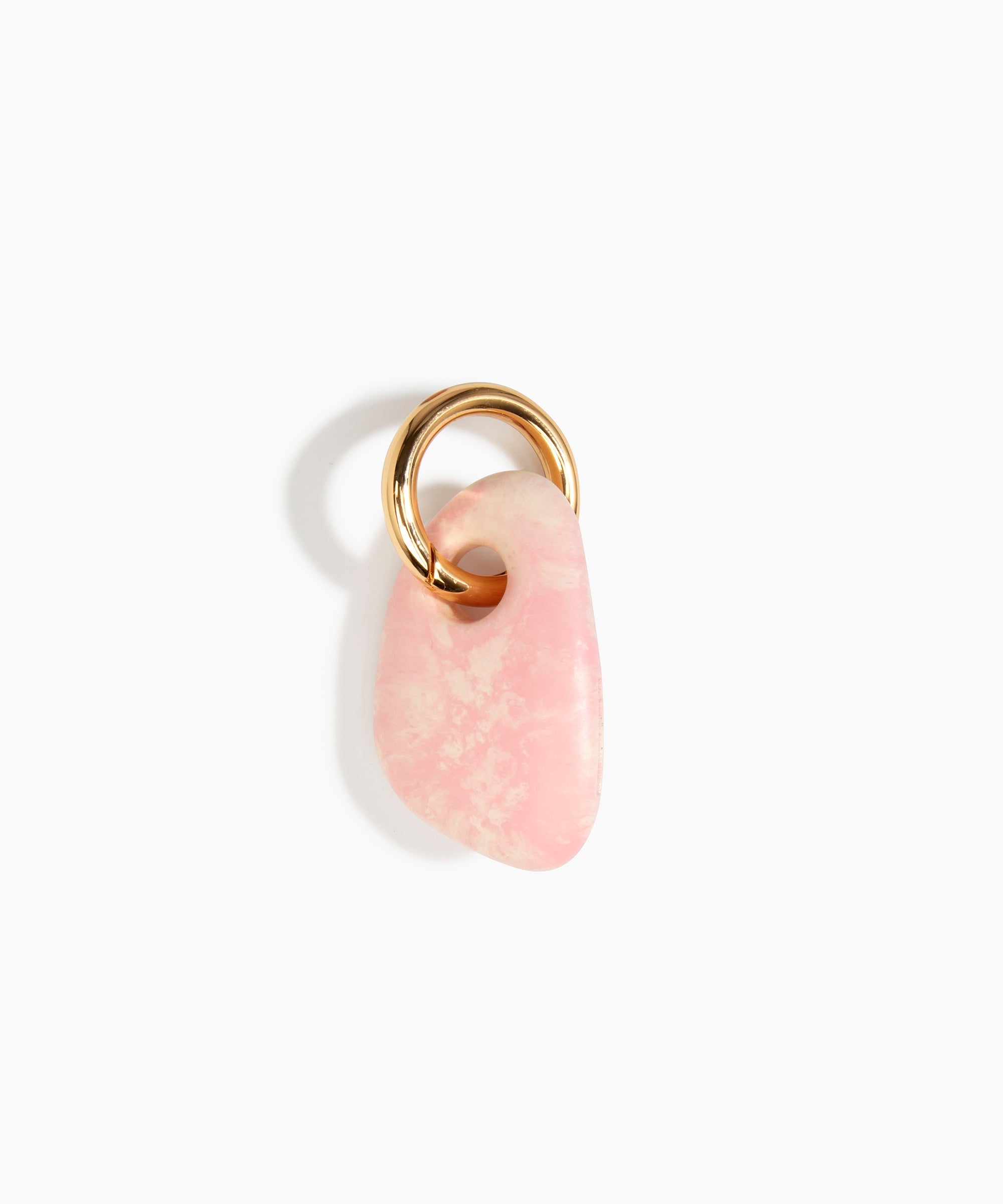 Dinosaur Designs Rock Keyring in Blossom — handcrafted marbled pale pink resin pebble bead on a polished brass jump ring