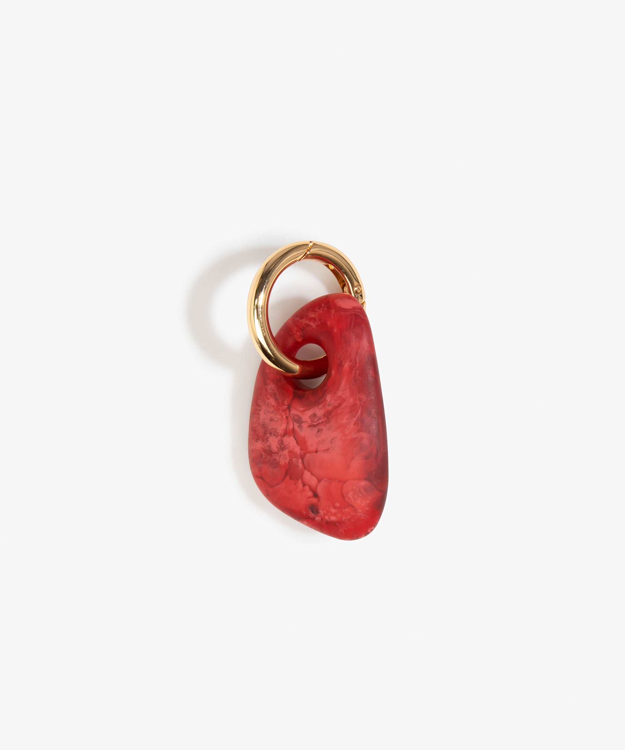 Dinosaur Designs Rock Keyring in Cranberry — handcrafted marbled red resin pebble bead on a polished brass jump ring