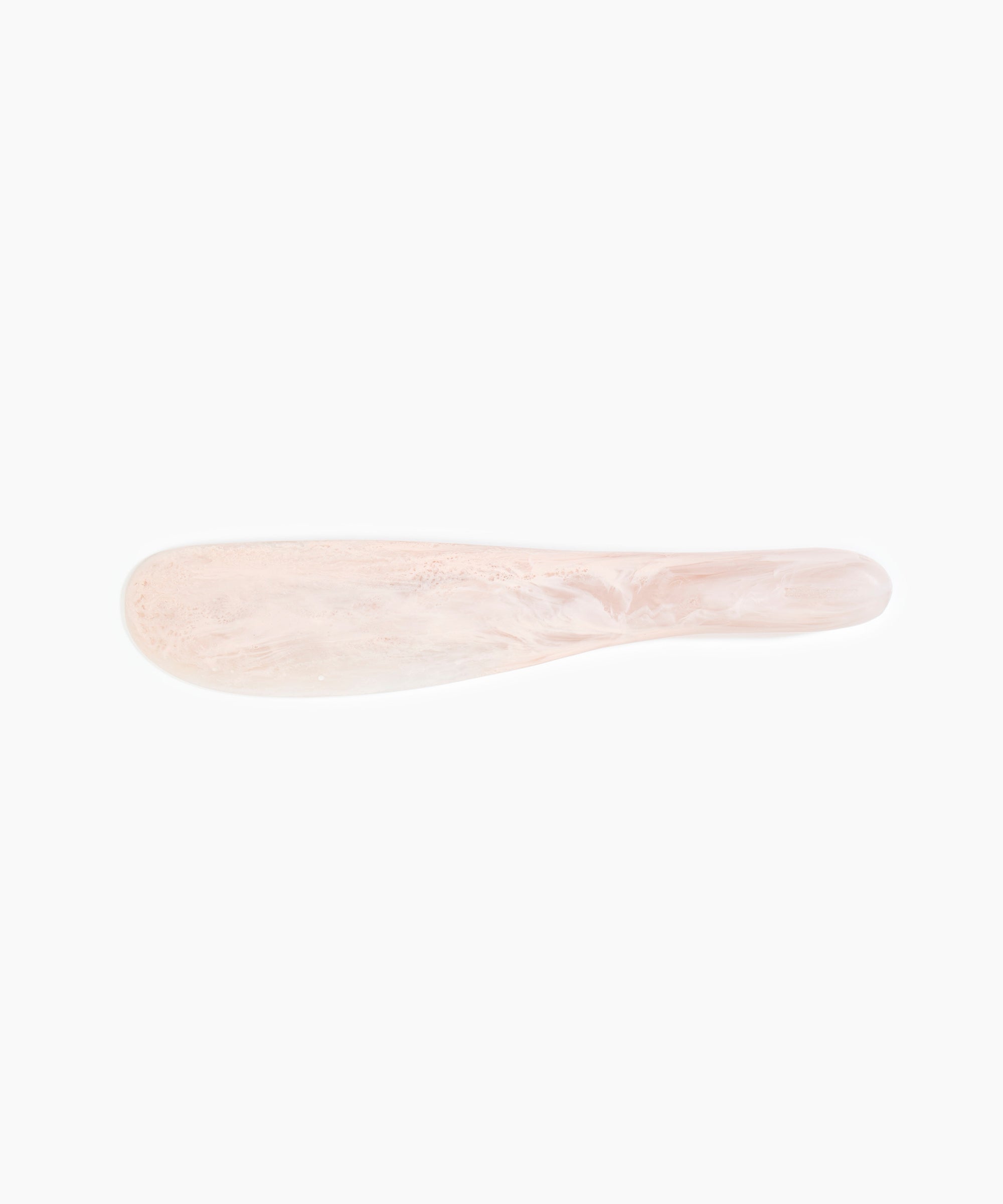 Dinosaur Designs Temple Cake Knife in Rose Swirl — handcrafted marbled dusty pink resin cake knife with smooth tapered blade and rounded handle.