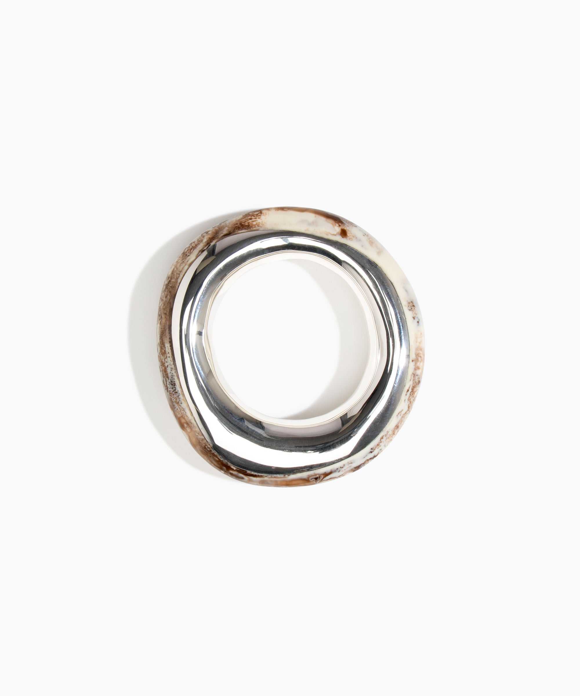 Dinosaur Designs LBRCKDUOMED Medium Rock Duo Bangle SILVER CAPPUCCINO..