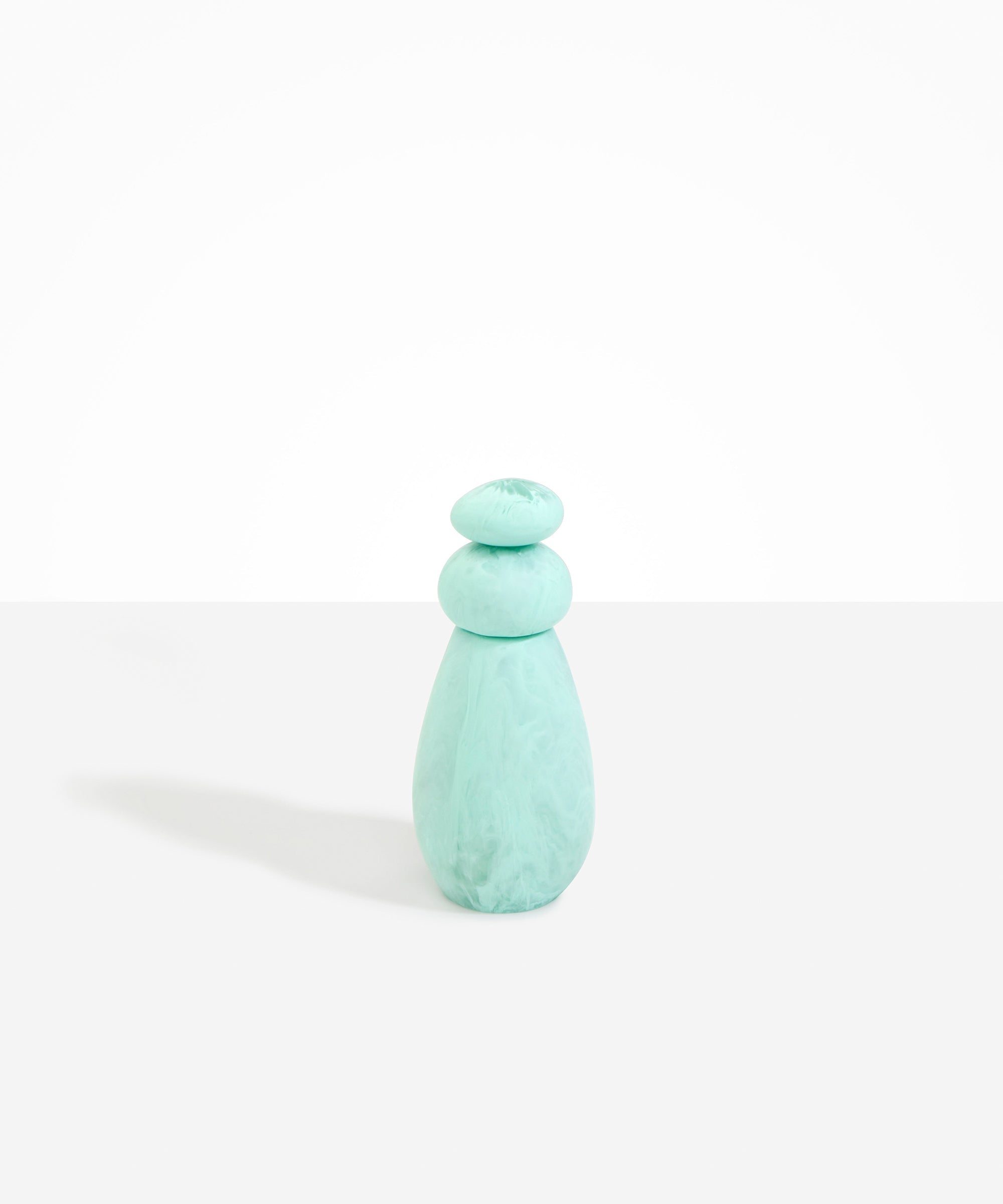 Dinosaur Designs Tall Pepper Boulder Grinder in Mint — handcrafted marbled mint blue resin pepper grinder with elongated teardrop body and stacked pebble lid