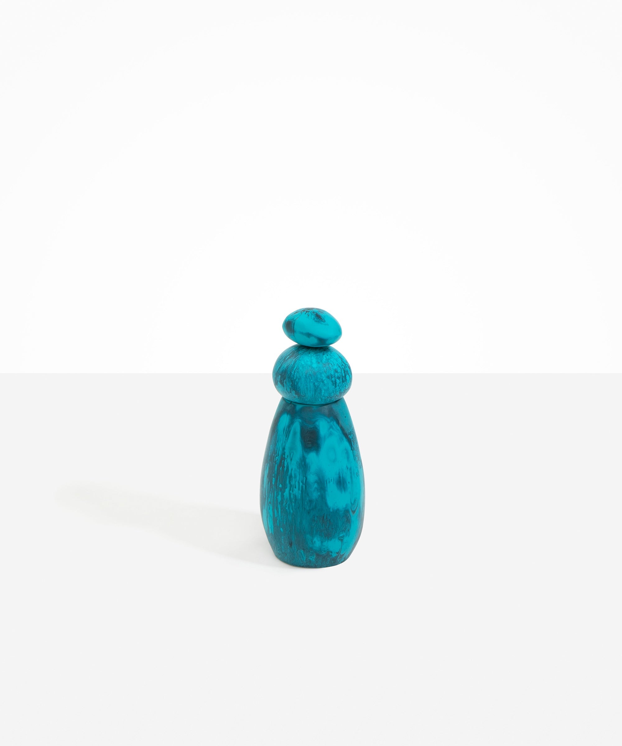 Dinosaur Designs Tall Pepper Boulder Grinder in Turquoise — handcrafted marbled teal blue resin pepper grinder with elongated teardrop body and stacked pebble lid