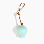 Dinosaur Designs Gumnut Decoration in Mint colour with Brass hardware — handcrafted marbled mint blue resin gumnut-shaped ornament with tan leather hanging loop and brass bead