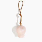 Dinosaur Designs Gumnut Decoration in Rose Swirl colour with Brass hardware — handcrafted marbled dusty pink resin gumnut-shaped ornament with tan leather hanging loop and brass bead