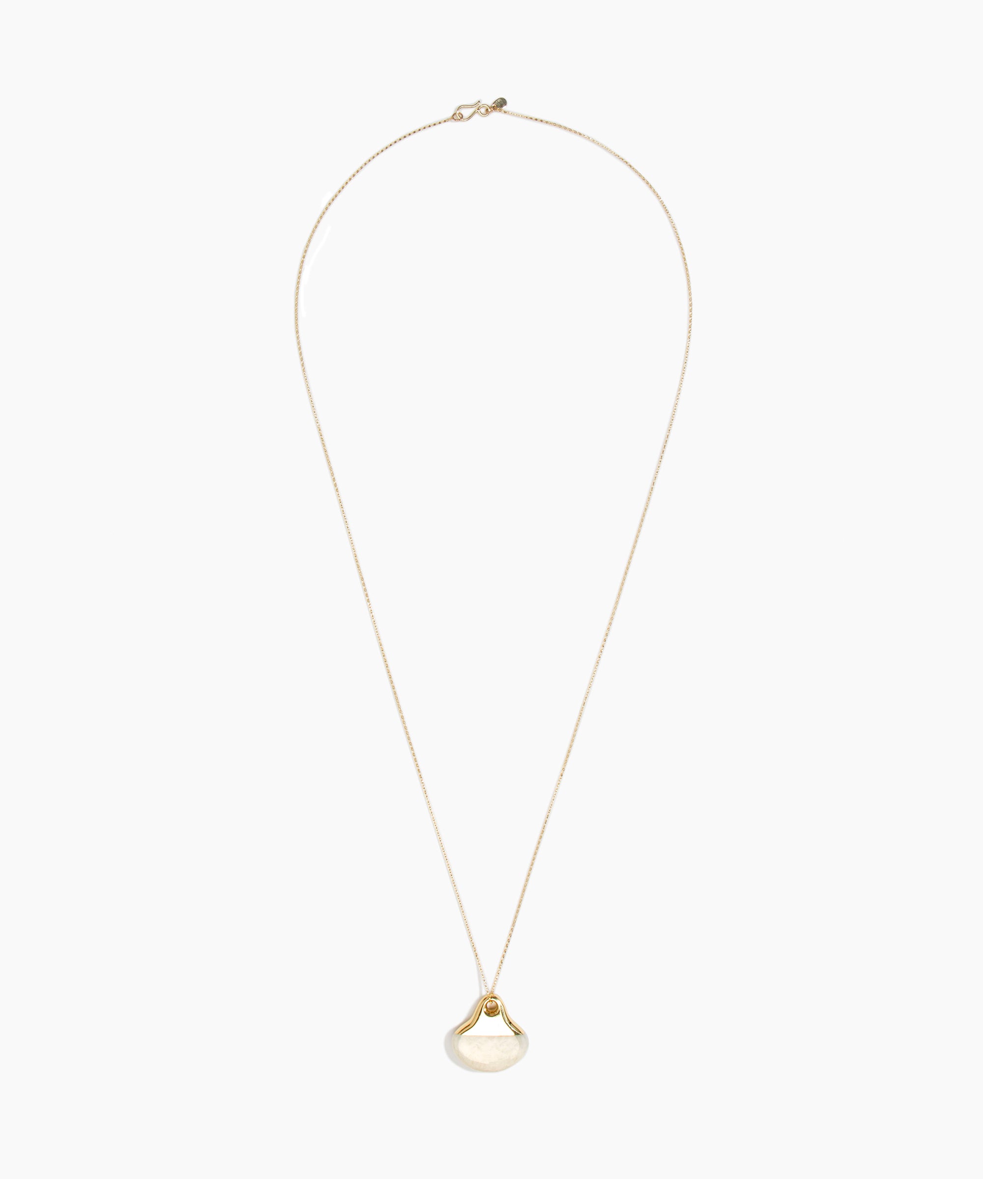 Dinosaur Designs Polished Lotus Chain Pendant in Chalk Swirl with Gold-Fill hardware — marbled off-white resin half-crescent pendant on a fine gold-fill chain with clasp