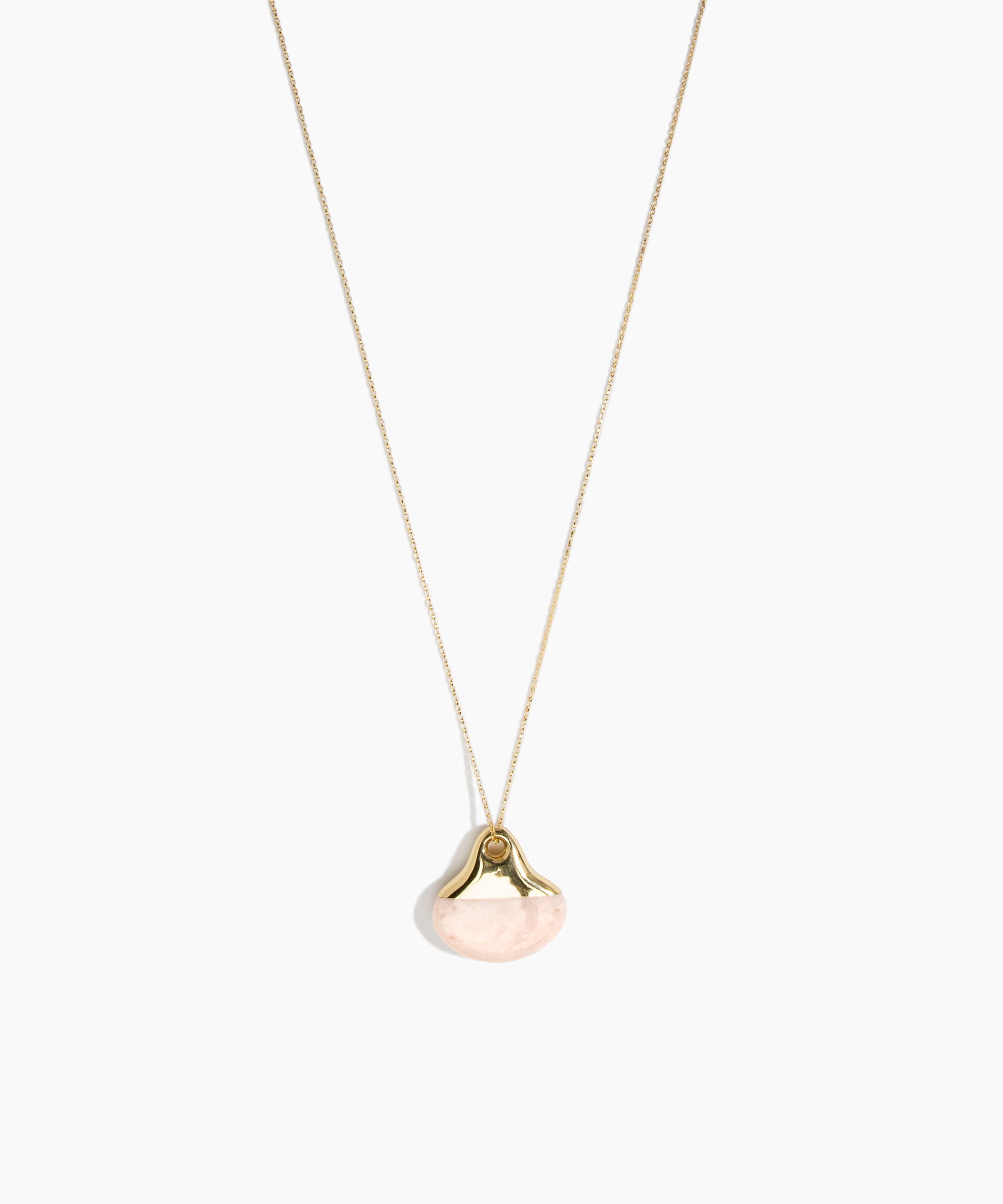 Dinosaur Designs Polished Lotus Chain Pendant in Rose Swirl with Gold-Fill hardware — marbled dusty pink resin half-crescent pendant on a fine gold-fill chain with clasp