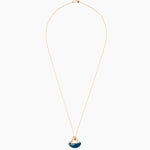 Dinosaur Designs Polished Lotus Chain Pendant in Turquoise with Gold-Fill hardware — marbled teal blue resin half-crescent pendant on a fine gold-fill chain with clasp