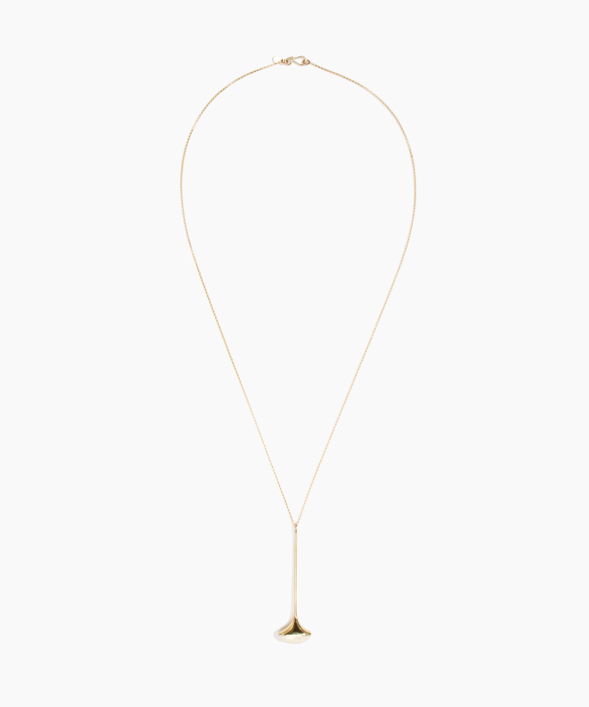 Dinosaur Designs Long Polished Lotus Chain Pendant in Chalk Swirl with Gold-Fill hardware — marbled off-white resin half-dome pendant with elongated polished gold-fill tapered stem on a fine gold-fill chain