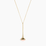 Dinosaur Designs Long Polished Lotus Chain Pendant in Rose Swirl with Gold-Fill hardware — marbled dusty pink resin half-dome pendant with elongated polished gold-fill tapered stem on a fine gold-fill chain