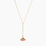 Dinosaur Designs Long Polished Lotus Chain Pendant in Rust with Gold-Fill hardware — marbled brown-red and cream resin half-dome pendant with elongated polished gold-fill tapered stem on a fine gold-fill chain