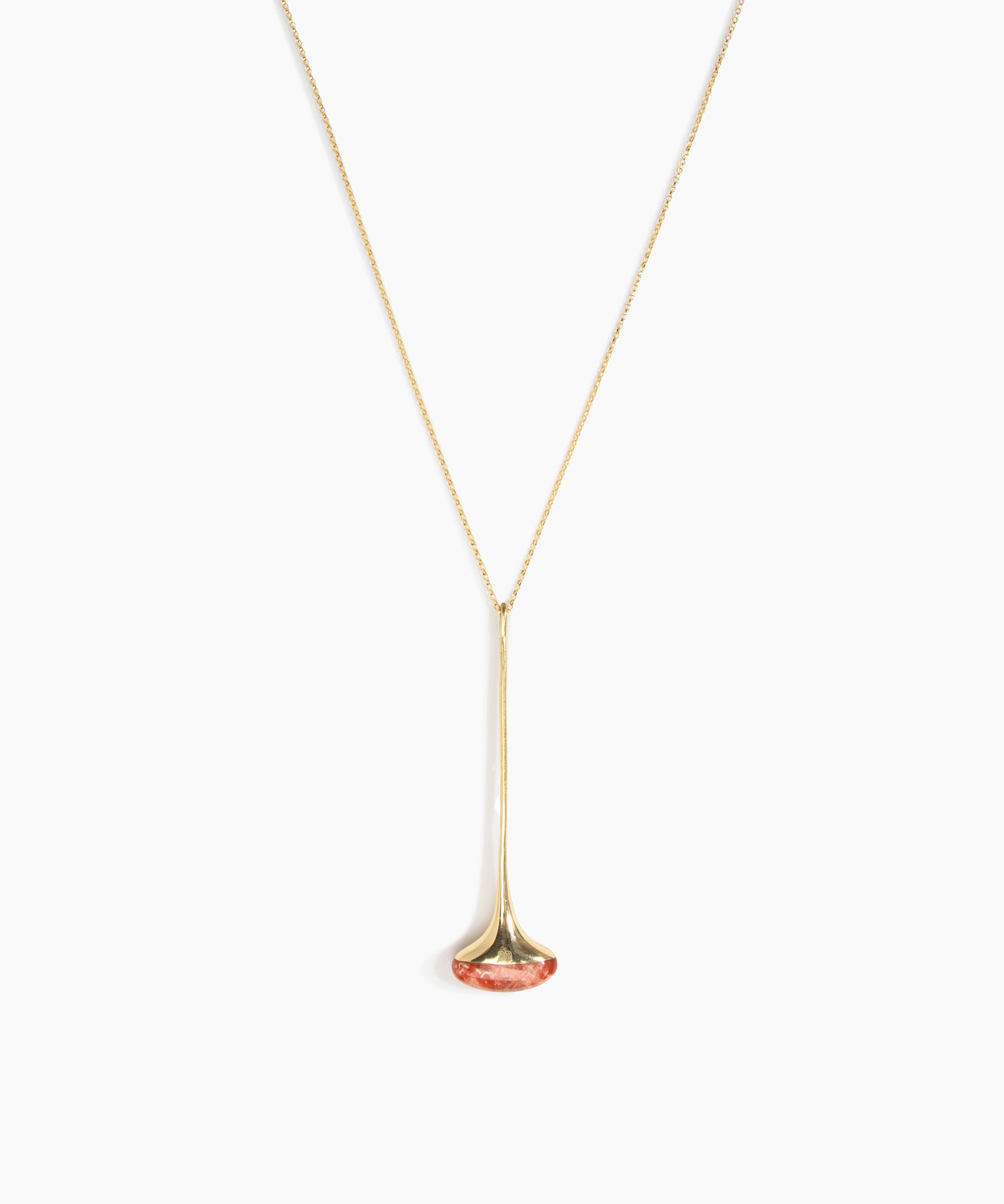 Dinosaur Designs Long Polished Lotus Chain Pendant in Rust with Gold-Fill hardware — marbled brown-red and cream resin half-dome pendant with elongated polished gold-fill tapered stem on a fine gold-fill chain