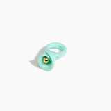 Dinosaur Designs Long Lily Ring in Mint — handcrafted marbled mint blue resin ring with sculptural swirled flower and brass bead