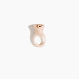 Dinosaur Designs Long Lily Ring in Rose Swirl — handcrafted marbled dusty pink resin ring with sculptural swirled flower and brass bead