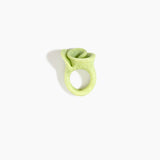 Dinosaur Designs Lily Ring in Pistachio — handcrafted marbled pastel green resin ring with sculptural swirled flower