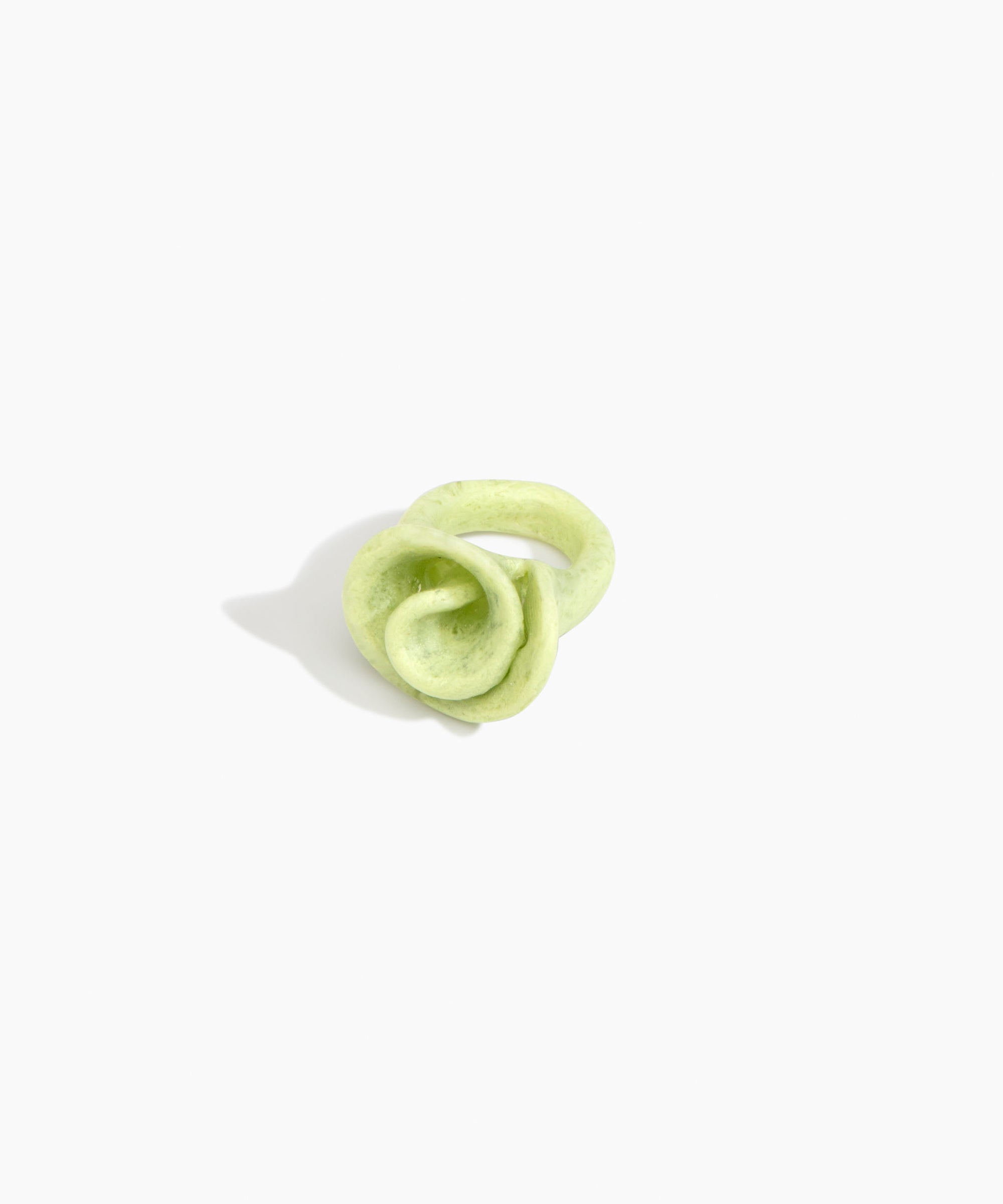Dinosaur Designs Lily Ring in Pistachio — handcrafted marbled pastel green resin ring with sculptural swirled flower