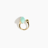 Dinosaur Designs Polished Lotus Ring in Mint with Brass — marbled mint blue resin elongated oval ring with  brass band and small brass ball detail