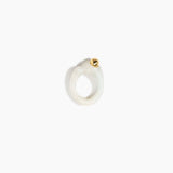 Dinosaur Designs Sprout Dot Ring in Chalk Swirl with Brass — handcrafted marbled off-white resin organic band ring with polished brass bead