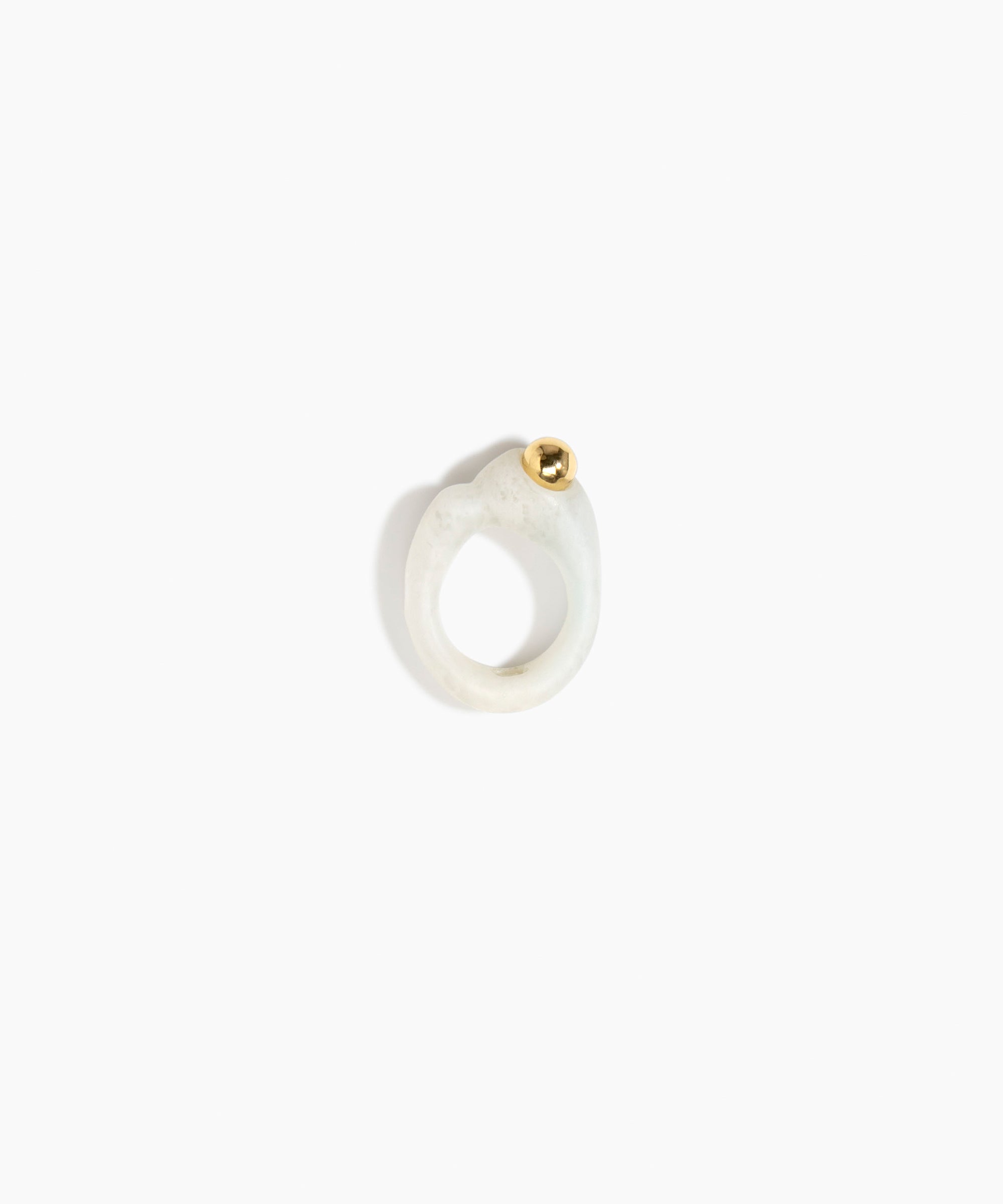 Dinosaur Designs Sprout Dot Ring in Chalk Swirl with Brass — handcrafted marbled off-white resin organic band ring with polished brass bead