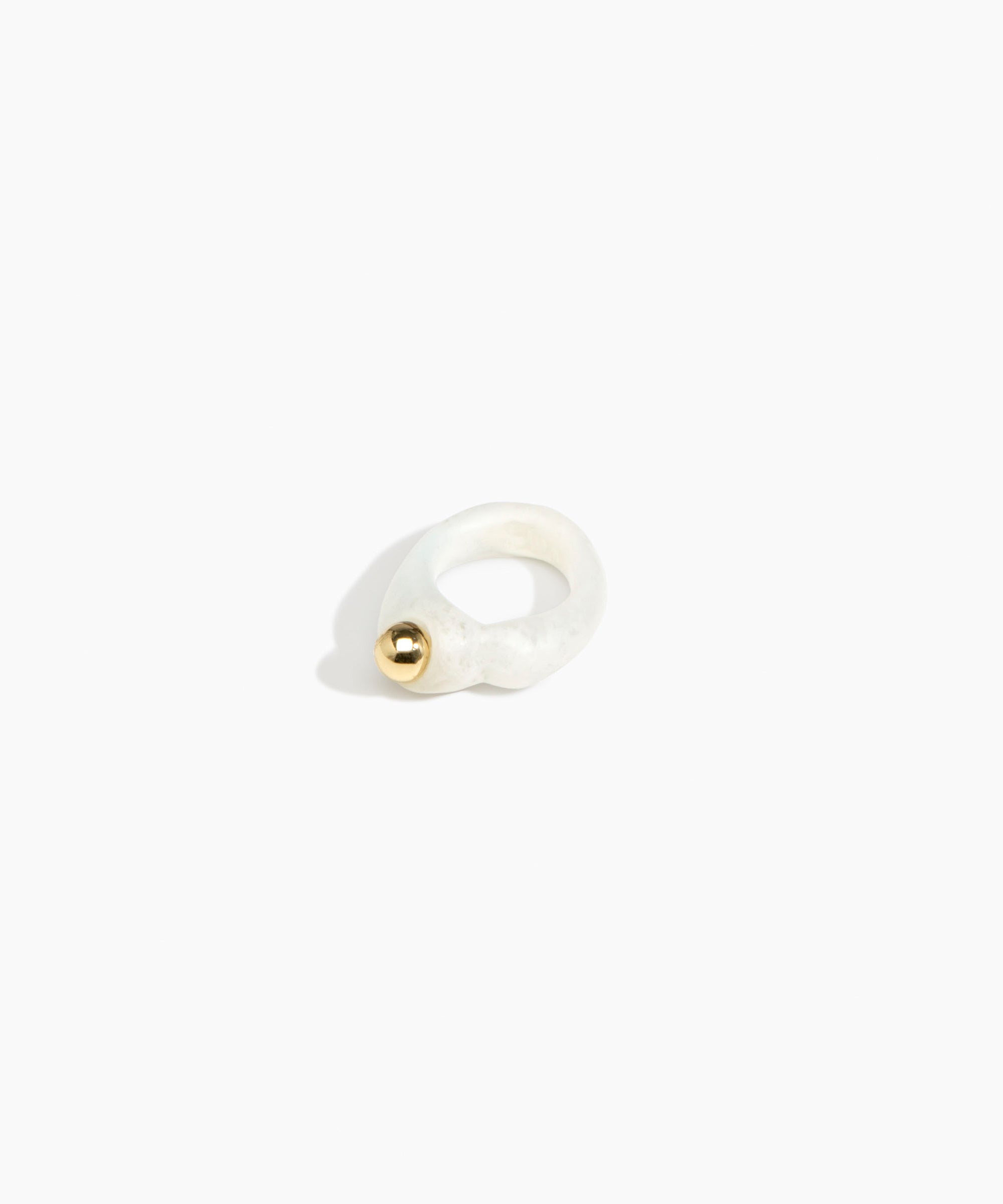 Dinosaur Designs Sprout Dot Ring in Chalk Swirl with Brass — handcrafted marbled off-white resin organic band ring with polished brass bead
