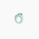 Dinosaur Designs Sprout Dot Ring in Mint with Brass — handcrafted marbled mint blue resin organic band ring with polished brass bead