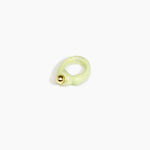 Dinosaur Designs Sprout Dot Ring in Pistachio with Brass — handcrafted marbled pastel green resin organic band ring with polished brass bead