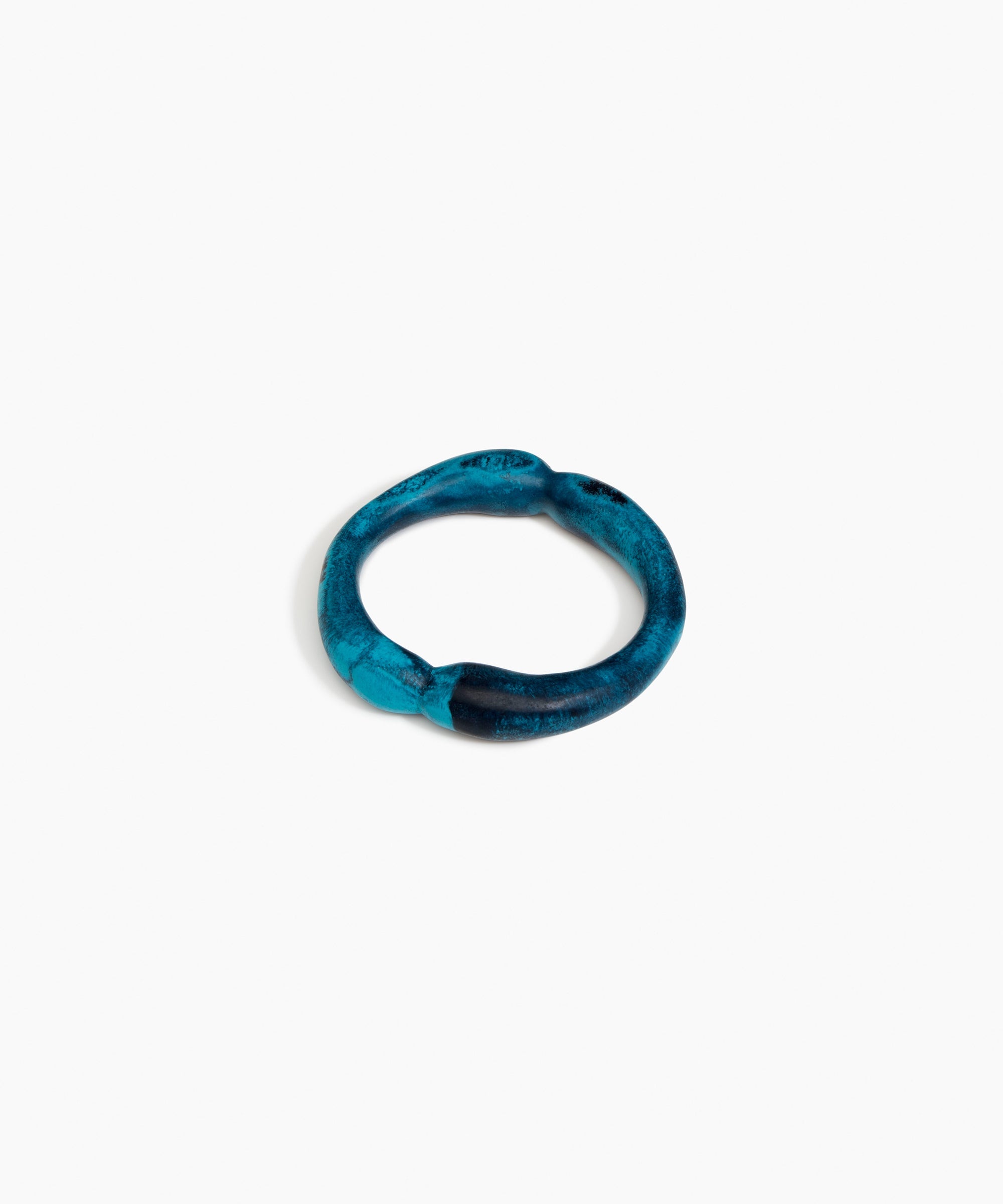 Dinosaur Designs Double Sprout Bangle in Turquoise — handcrafted marbled teal blue resin bangle with organic bulbous shape