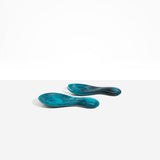 Dinosaur Designs Rock Servers in Turquoise — handcrafted marbled teal blue resin salad server set with rounded bulb handles, fork and spoon.