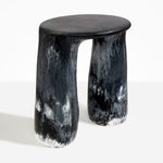 Dinosaur Designs Rock Tower Table in Black Marble — handcrafted marbled black and white resin side table with oval top and two chunky rounded legs