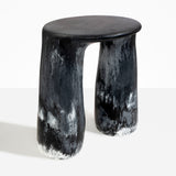 Dinosaur Designs Rock Tower Table in Black Marble — handcrafted marbled black and white resin side table with oval top and two chunky rounded legs