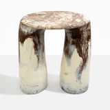 Dinosaur Designs Rock Tower Table in Cappuccino — handcrafted marbled brown and cream resin side table with oval top and two chunky rounded legs