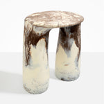 Dinosaur Designs Rock Tower Table in Cappuccino — handcrafted marbled brown and cream resin side table with oval top and two chunky rounded legs