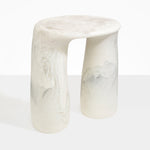 Dinosaur Designs Rock Tower Table in Chalk Swirl — handcrafted marbled off white and clear resin side table with oval top and two chunky rounded legs..