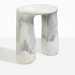 Dinosaur Designs Rock Tower Table in Cloud — handcrafted marbled grey and cream resin side table with oval top and two chunky rounded legs