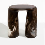 Dinosaur Designs Rock Tower Table in Cocoa — handcrafted marbled brown and clear resin side table with oval top and two chunky rounded legs