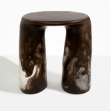 Dinosaur Designs Rock Tower Table in Cocoa — handcrafted marbled brown and clear resin side table with oval top and two chunky rounded legs