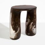 Dinosaur Designs Rock Tower Table in Cocoa — handcrafted marbled brown and clear resin side table with oval top and two chunky rounded legs