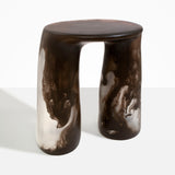 Dinosaur Designs Rock Tower Table in Cocoa — handcrafted marbled brown and clear resin side table with oval top and two chunky rounded legs