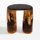 Dinosaur Designs Rock Tower Table in Dark Horn — handcrafted marbled brown, black and gold resin side table with oval top and two chunky rounded legs