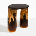 Dinosaur Designs Rock Tower Table in Dark Horn — handcrafted marbled brown, black and gold resin side table with oval top and two chunky rounded legs