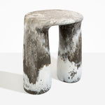 Dinosaur Designs Rock Tower Table in Granite — handcrafted marbled grey and white resin side table with oval top and two chunky rounded legs