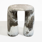 Dinosaur Designs Rock Tower Table in Granite — handcrafted marbled grey and white resin side table with oval top and two chunky rounded legs