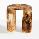 Dinosaur Designs Rock Tower Table in Light Horn — handcrafted marbled brown, cream and clear resin side table with oval top and two chunky rounded legs