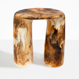 Dinosaur Designs Rock Tower Table in Light Horn — handcrafted marbled brown, cream and clear resin side table with oval top and two chunky rounded legs