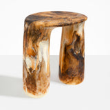 Dinosaur Designs Rock Tower Table in Light Horn — handcrafted marbled brown, cream and clear resin side table with oval top and two chunky rounded legs
