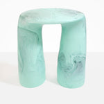 Dinosaur Designs Rock Tower Table in Mint — handcrafted marbled green blue resin side table with oval top and two chunky rounded legs