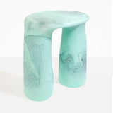 Dinosaur Designs Rock Tower Table in Mint — handcrafted marbled green blue resin side table with oval top and two chunky rounded legs