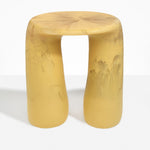Dinosaur Designs Rock Tower Table in Pollen — handcrafted marbled yellow and clear resin side table with oval top and two chunky rounded legs