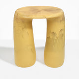 Dinosaur Designs Rock Tower Table in Pollen — handcrafted marbled yellow and clear resin side table with oval top and two chunky rounded legs