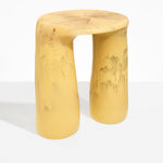 Dinosaur Designs Rock Tower Table in Pollen — handcrafted marbled yellow and clear resin side table with oval top and two chunky rounded legs