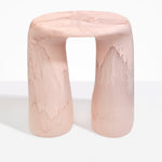 Dinosaur Designs Rock Tower Table in Rose Swirl — handcrafted marbled pink resin side table with oval top and chunky rounded legs